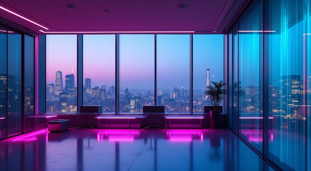 Modern London tech office with neon accents